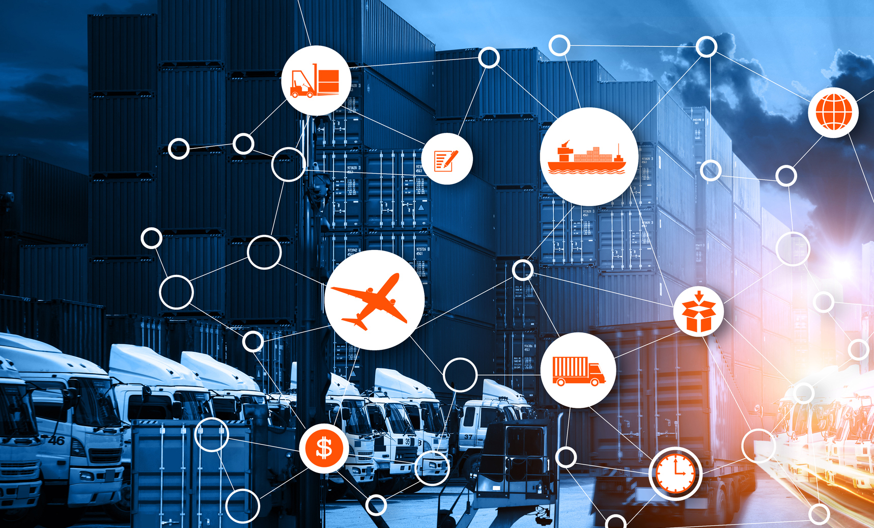 Business Logistics concept, Global business connection technology interface global partner connection of Container Cargo freight ship