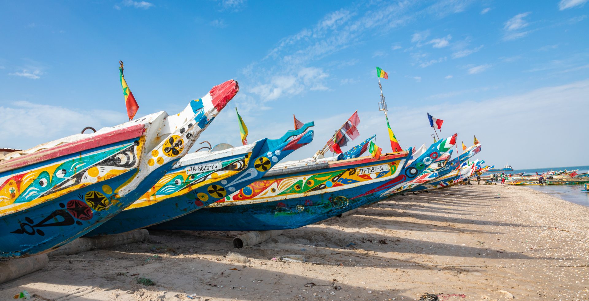 Traditional,Painted,Wooden,Fishing,Boat,In,Djiffer,,Senegal.,West,Africa.