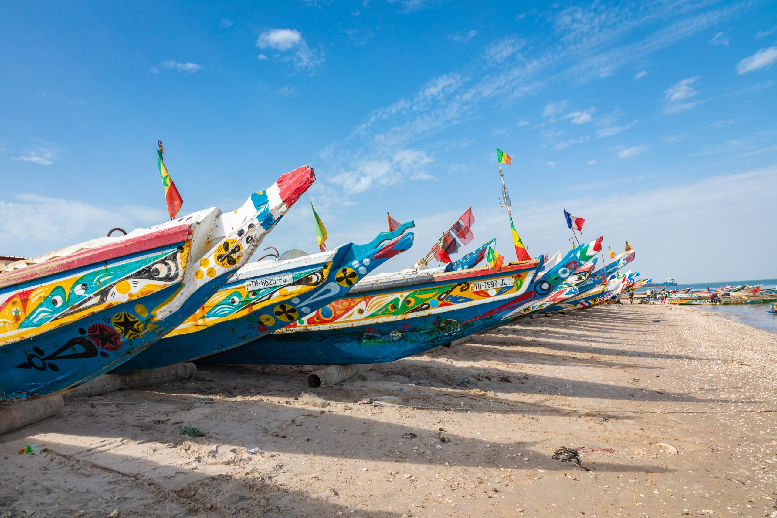 Traditional,Painted,Wooden,Fishing,Boat,In,Djiffer,,Senegal.,West,Africa.