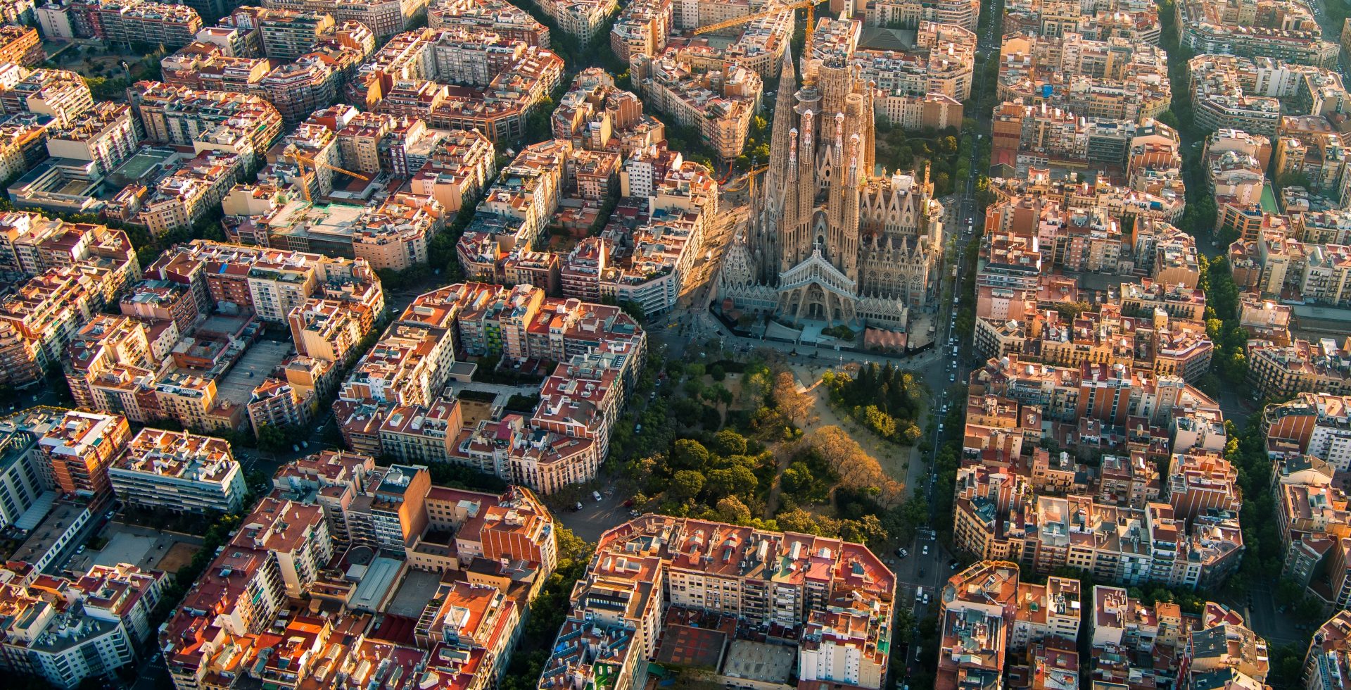 Aerial,View,Of,Barcelona,Eixample,Residential,District,And,Sagrada,Familia