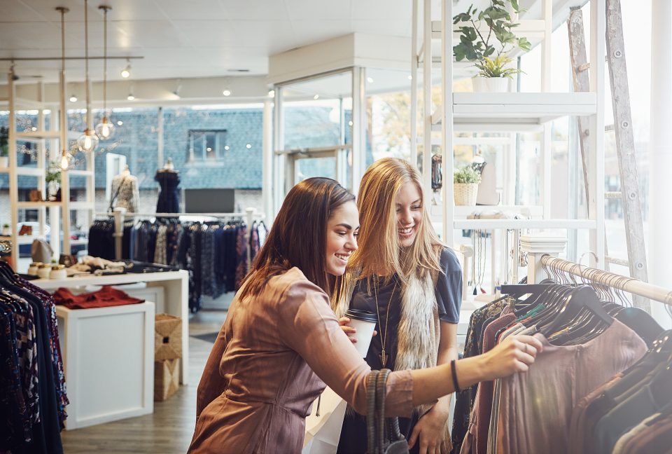 Fashion,,Shopping,And,Friends,With,Choice,For,Clothes,,Sales,Or